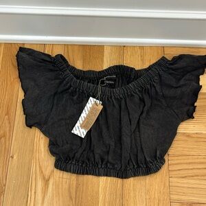 Black Off-Shoulder Women's Crop Top Whimsigoth Festival Indie Boho Ruffles